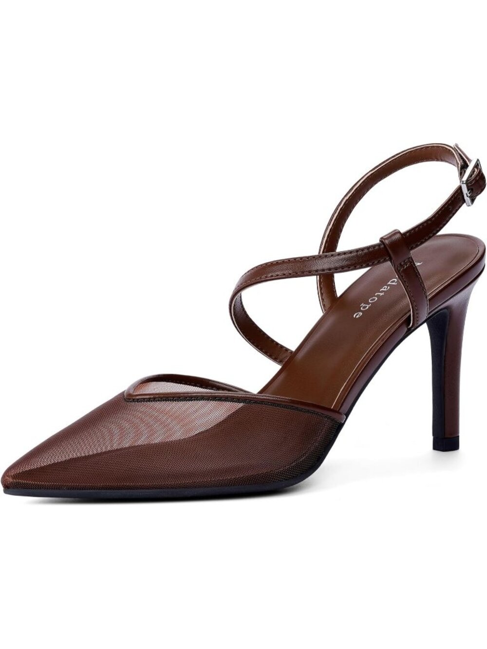 Women's Chocolate Mesh Closed Toe Ankle Strap Slingback Heel Pumps Wedding Shoes